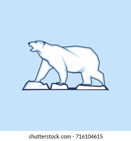 White bears are walking on ice on a blue background, creative concept of the Bear logo design