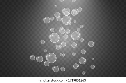 White beautiful bubbles on a transparent background vector illustration. Soap bubbles.