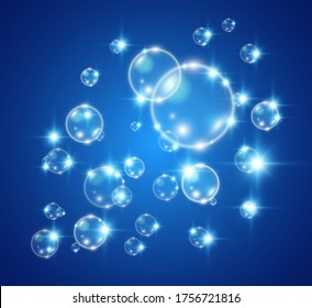 White beautiful bubbles on a transparent background vector illustration. Soap bubbles.