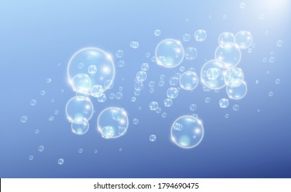 White beautiful bubbles on a transparent background vector illustration. Soap bubbles.