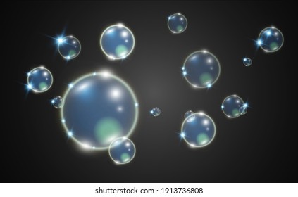 White beautiful bubbles on a transparent background vector illustration. Bubble.	