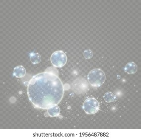 White beautiful bubbles on a transparent background vector illustration. Bubble.	
