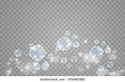 White beautiful bubbles on a transparent background vector illustration. Bubble.	