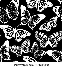 White beautiful butterfly. Vector seamless pattern