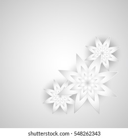 White beautiful composition paper cut flowers on gray background