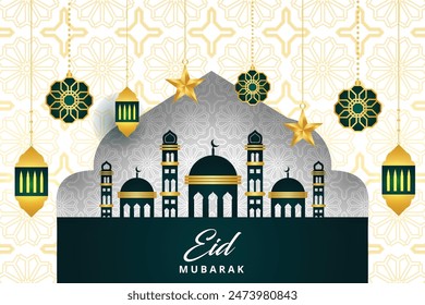 Weißes wunderschönes Eid Mubarak islamisches Hintergrund-Design, mit wunderschönen Elementen