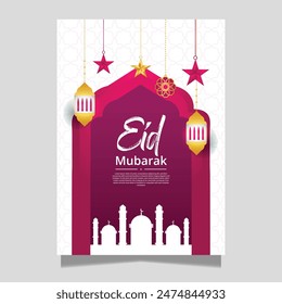 White beautiful Eid Mubarak Islamic flyer design, banner social media post