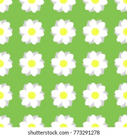 White, beautiful flower on a green background, seamless pattern, vector