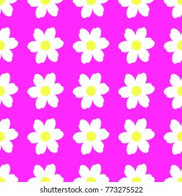 White, beautiful flower on a pink background, seamless pattern, vector