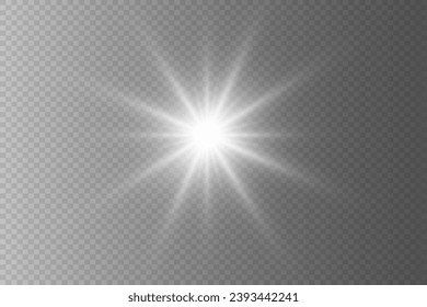 White beautiful light explodes into a transparent explosion. Bright Star. Transparent shine of light, a bright flash of flare.