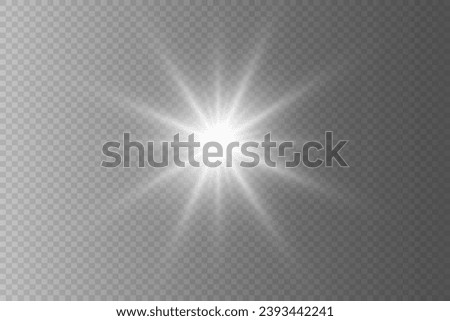 White beautiful light explodes into a transparent explosion. Bright Star. Transparent shine of light, a bright flash of flare.