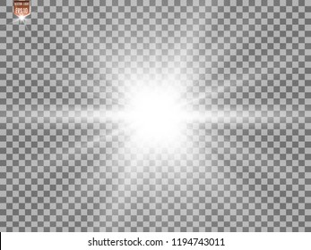 White beautiful light explodes with a transparent explosion. Vector, bright illustration for perfect effect with sparkles. Bright Star. Transparent shine of the gloss gradient, bright flash.