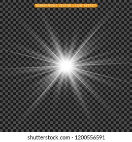 White beautiful light explodes with a transparent explosion. Vector, bright illustration for perfect effect with sparkles. Bright Star. Transparent shine of the gloss gradient, bright flash.