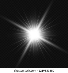 White beautiful light explodes with a transparent explosion. Vector, bright illustration for perfect effect with sparkles. Bright Star. Transparent shine of the gloss gradient, bright flash.
