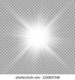 White beautiful light explodes with a transparent explosion. Vector, bright illustration for perfect effect with sparkles. Bright Star. Transparent shine of the gloss gradient, bright flash.