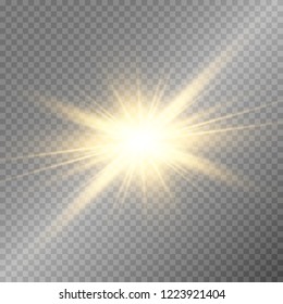 White beautiful light explodes with a transparent explosion. Vector, bright illustration for perfect effect with sparkles. Bright Star. Transparent shine of the gloss gradient, bright flash.
