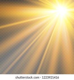 White beautiful light explodes with a transparent explosion. Vector, bright illustration for perfect effect with sparkles. Bright Star. Transparent shine of the gloss gradient, bright flash.