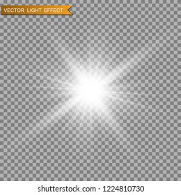 White beautiful light explodes with a transparent explosion. Vector, bright illustration for perfect effect with sparkles. Bright Star. Transparent shine of the gloss gradient, bright flash.