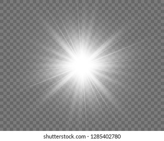 White beautiful light explodes with a transparent explosion. Vector, bright illustration for perfect effect with sparkles. Bright Star. Transparent shine of the gloss gradient, bright flash