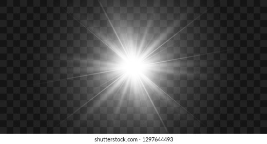 White beautiful light explodes with a transparent explosion. Vector, bright illustration for perfect effect with sparkles. Bright Star. Transparent shine of the gloss gradient, bright flash