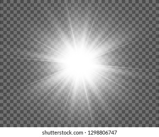 White beautiful light explodes with a transparent explosion. Vector, bright illustration for perfect effect with sparkles. Bright Star. Transparent shine of the gloss gradient, bright flash