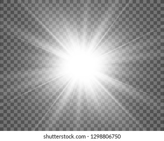 White beautiful light explodes with a transparent explosion. Vector, bright illustration for perfect effect with sparkles. Bright Star. Transparent shine of the gloss gradient, bright flash