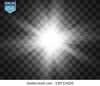 White beautiful light explodes with a transparent explosion. Vector, bright illustration for perfect effect with sparkles. Bright Star. Transparent shine of the gloss gradient, bright flash
