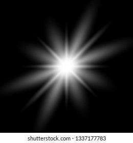 White beautiful light explodes with a transparent explosion. Vector, bright illustration for perfect effect with sparkles. Bright Star. Transparent shine of the gloss gradient, bright flash.