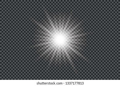 White beautiful light explodes with a transparent explosion. Vector, bright illustration for perfect effect with sparkles. Bright Star. Transparent shine of the gloss gradient, bright flash.