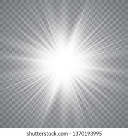White beautiful light explodes with a transparent explosion. Vector, bright illustration for perfect effect with sparkles. Transparent shine of the gloss gradient, bright flash. Vector illustration