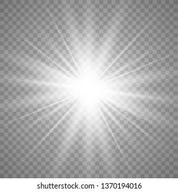 White beautiful light explodes with a transparent explosion. Vector, bright illustration for perfect effect with sparkles. Transparent shine of the gloss gradient, bright flash. Vector illustration