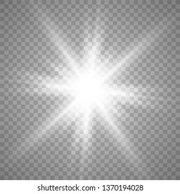 White beautiful light explodes with a transparent explosion. Vector, bright illustration for perfect effect with sparkles. Transparent shine of the gloss gradient, bright flash. Vector illustration