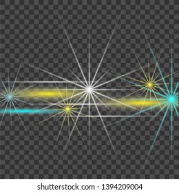 White beautiful light explodes with a transparent explosion. Vector, bright illustration for perfect effect with sparkles. Bright Star. Transparent shine of the gloss gradient, bright flash