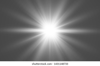 White beautiful light explodes with a transparent explosion. Vector, bright illustration for perfect effect with sparkles. Bright Star. Transparent shine of the gloss gradient, bright flash.