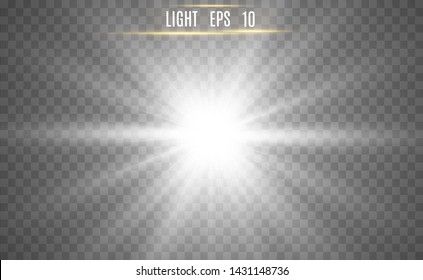 White beautiful light explodes with a transparent explosion. Vector, bright illustration for perfect effect with sparkles. Bright Star. Transparent shine of the gloss gradient, bright flash.