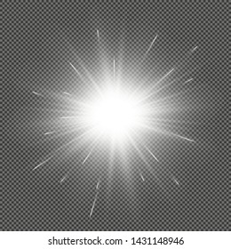 White beautiful light explodes with a transparent explosion. Vector, bright illustration for perfect effect with sparkles. Bright Star. Transparent shine of the gloss gradient, bright flash.
