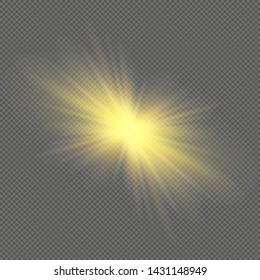 White beautiful light explodes with a transparent explosion. Vector, bright illustration for perfect effect with sparkles. Bright Star. Transparent shine of the gloss gradient, bright flash.
