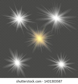 White beautiful light explodes with a transparent explosion. Vector, bright illustration for perfect effect with sparkles. Bright Star. Transparent shine of the gloss gradient, bright flash.