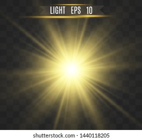White beautiful light explodes with a transparent explosion. Vector, bright illustration for perfect effect with sparkles. Bright Star. Transparent shine of the gloss gradient, bright flash.