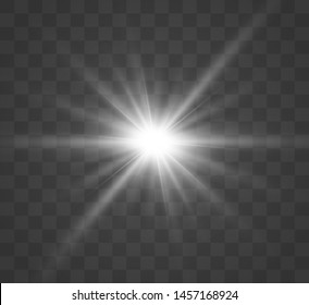 White beautiful light explodes with a transparent explosion. Vector, bright illustration for perfect effect with sparkles. Bright Star. Transparent shine of the gloss gradient, bright flash.