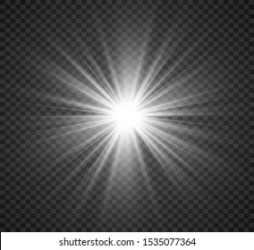 
White beautiful light explodes in a transparent explosion. Vector, bright illustration for a perfect effect with sparkles. Bright Star. Transparent gloss gloss gloss, bright flash.