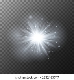 White beautiful light explodes with a transparent explosion. Bright Star. Transparent shine of the gloss gradient, bright flash.