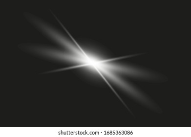 White beautiful light explodes in a transparent explosion. Vector, bright illustration for a perfect effect with sparkles. Bright Star. Transparent gloss gloss gloss, bright flash.