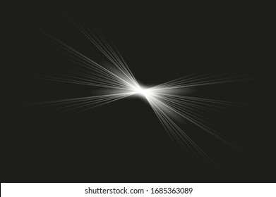 White beautiful light explodes in a transparent explosion. Vector, bright illustration for a perfect effect with sparkles. Bright Star. Transparent gloss gloss gloss, bright flash.