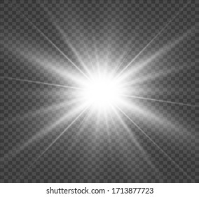White beautiful light explodes with a transparent explosion. Vector, bright illustration for perfect effect with sparkles. Bright Star. Transparent shine of the gloss gradient, bright flash.
