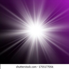 White beautiful light explodes with a transparent explosion. Vector, bright illustration for perfect effect with sparkles. Bright Star. Transparent shine of the gloss gradient, bright flash.