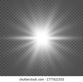 White beautiful light explodes with a transparent explosion. Vector, bright illustration for perfect effect with sparkles. Bright Star. Transparent shine of the gloss gradient, bright flash.