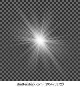 White beautiful light explodes with a transparent explosion. Vector, bright illustration for perfect effect with sparkles. Bright Star. Transparent shine of the gloss gradient, bright flash.