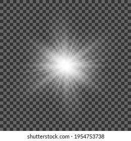White beautiful light explodes with a transparent explosion. Vector, bright illustration for perfect effect with sparkles. Bright Star. Transparent shine of the gloss gradient, bright flash.