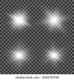 White beautiful light explodes with a transparent explosion. Vector, bright illustration for perfect effect with sparkles. Bright Star. Transparent shine of the gloss gradient, bright flash.